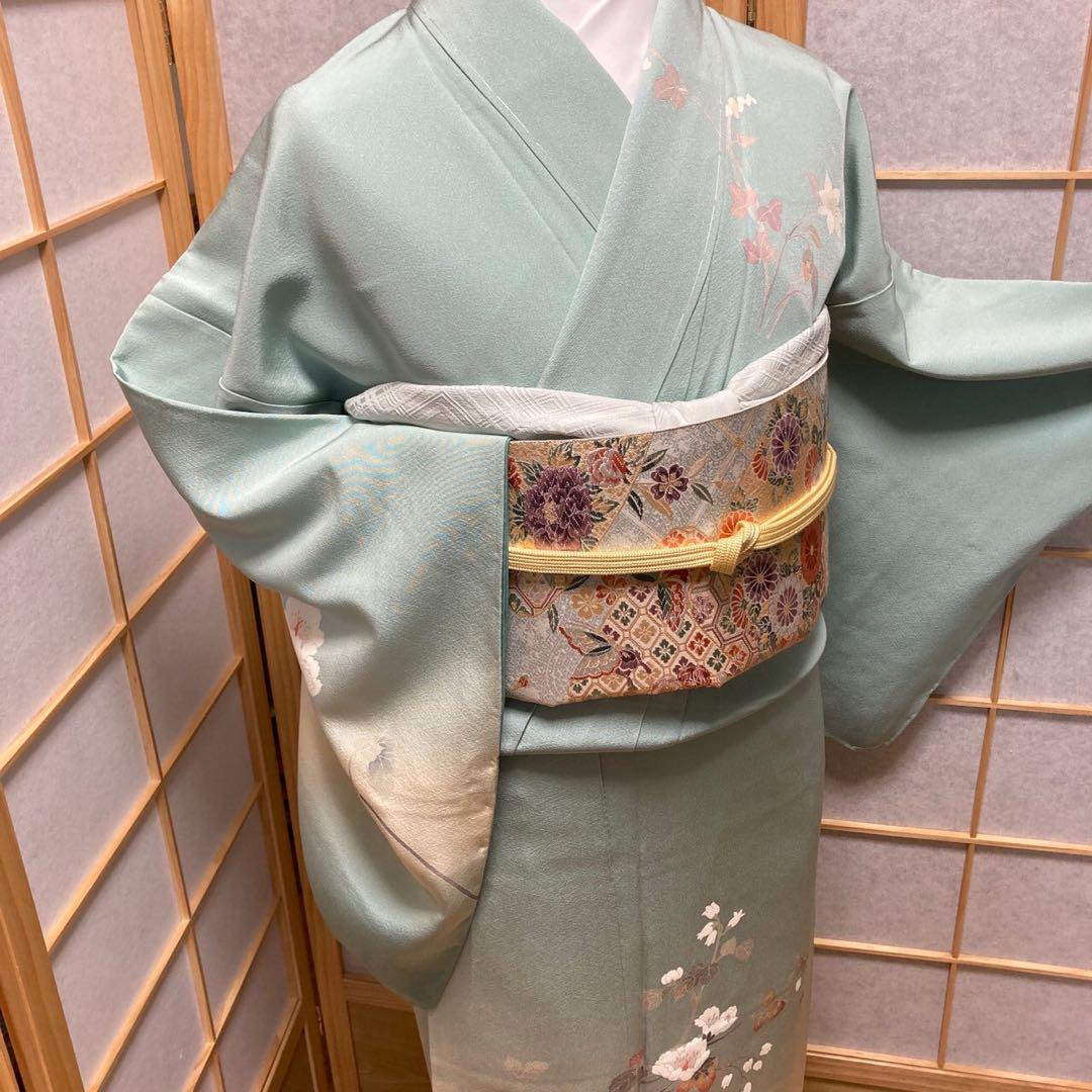 3123# Japanese Kimono Vintage Womens Silk Fabric Robe Kimono only sold Unused