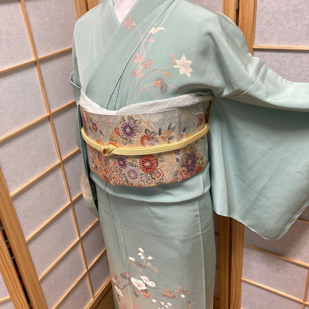 3123# Japanese Kimono Vintage Womens Silk Fabric Robe Kimono only sold Unused
