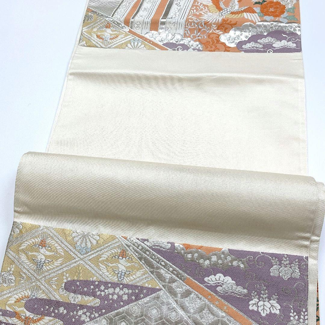 4075# Japanese Vintage Fukuro Obi Belt Kimono Fabric Silk Traditional Silver