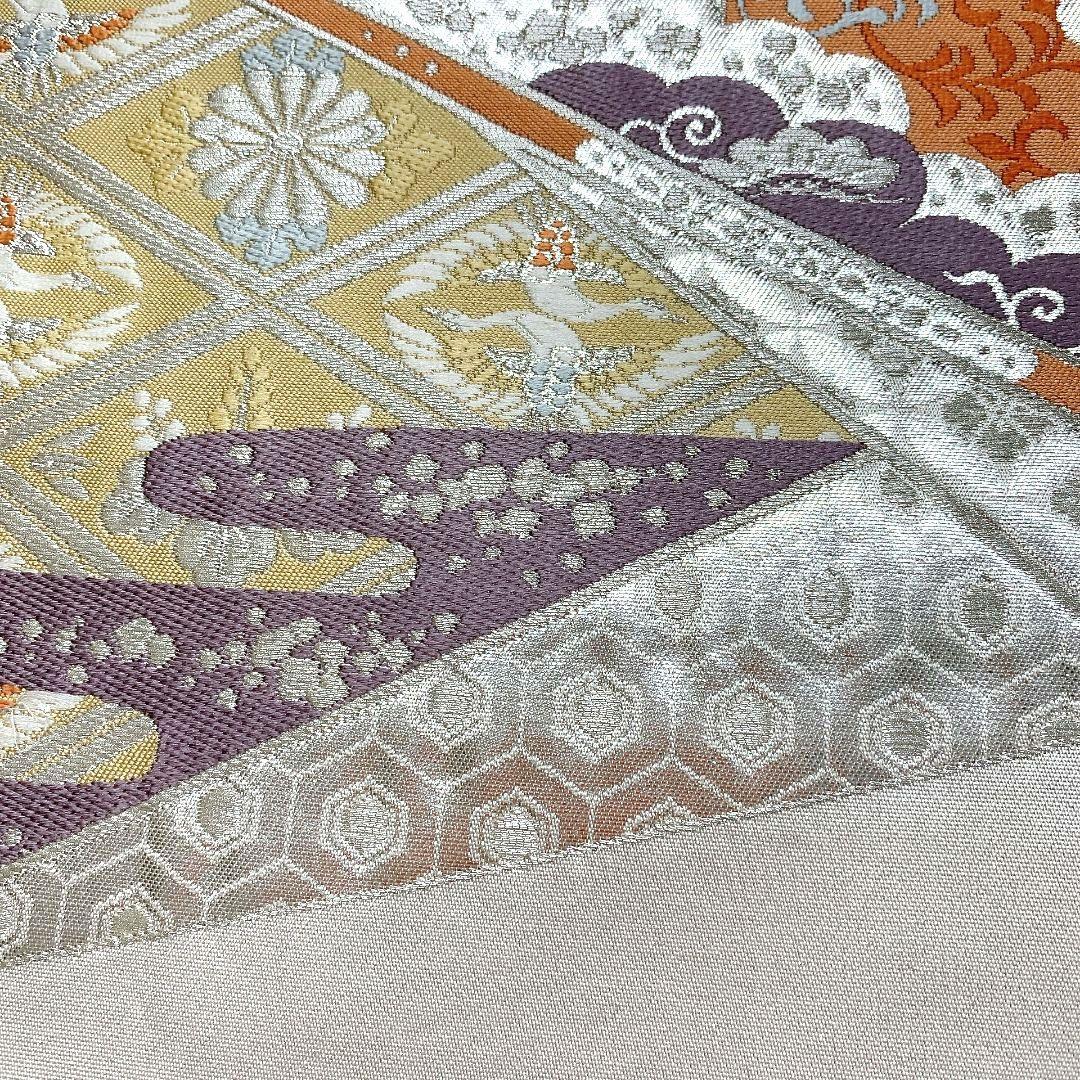 4075# Japanese Vintage Fukuro Obi Belt Kimono Fabric Silk Traditional Silver
