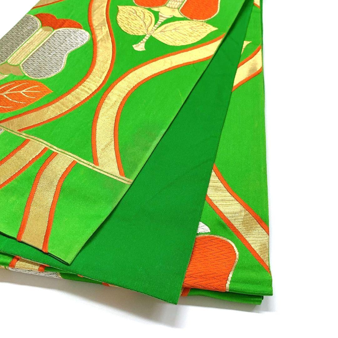 3766# Japanese Vintage Fukuro Obi Belt Kimono Fabric Silk Traditional Green