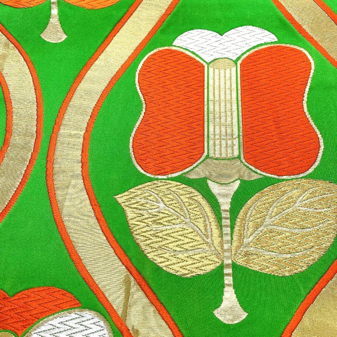 3766# Japanese Vintage Fukuro Obi Belt Kimono Fabric Silk Traditional Green