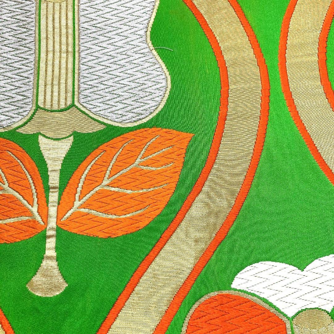 3766# Japanese Vintage Fukuro Obi Belt Kimono Fabric Silk Traditional Green