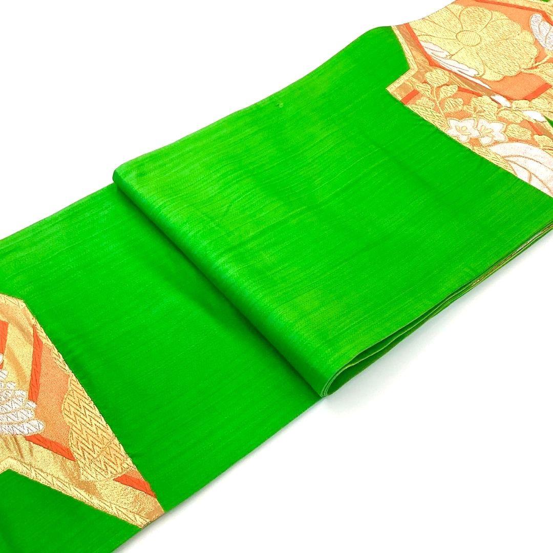 4228# Japanese Vintage Fukuro Obi Belt Kimono Fabric Silk Traditional Green