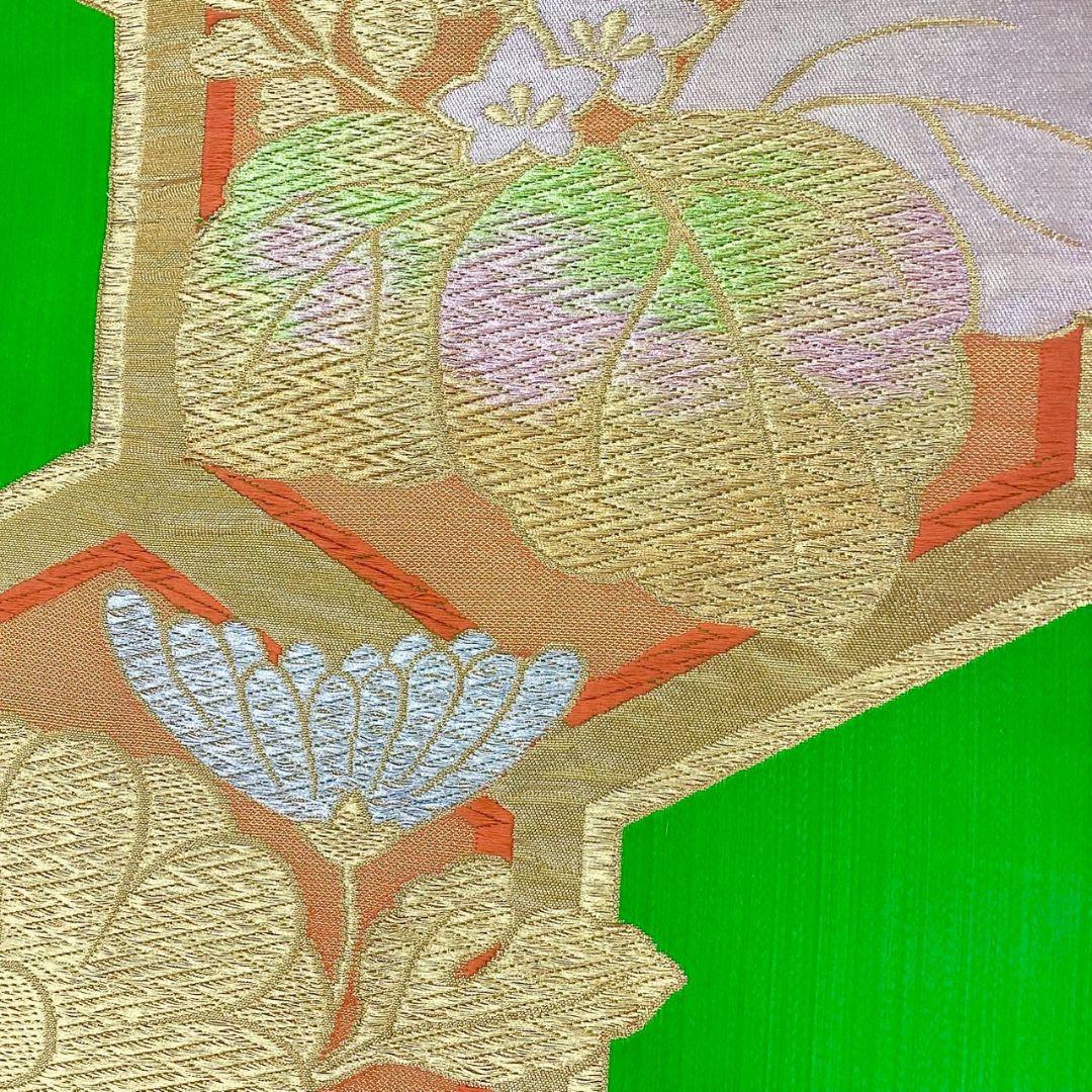 4228# Japanese Vintage Fukuro Obi Belt Kimono Fabric Silk Traditional Green