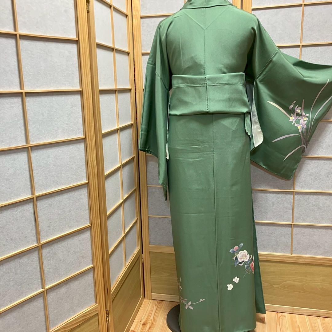 4423# Japanese Kimono Vintage Womens Silk Fabric Robe Kimono only sold Green