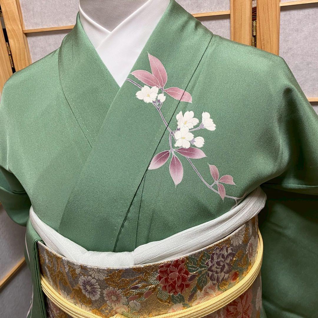 4423# Japanese Kimono Vintage Womens Silk Fabric Robe Kimono only sold Green