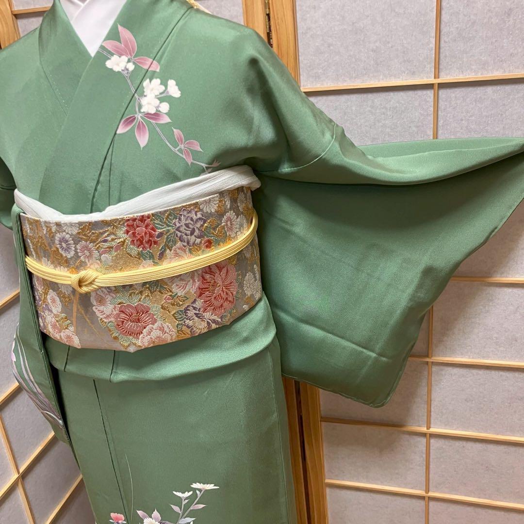 4423# Japanese Kimono Vintage Womens Silk Fabric Robe Kimono only sold Green