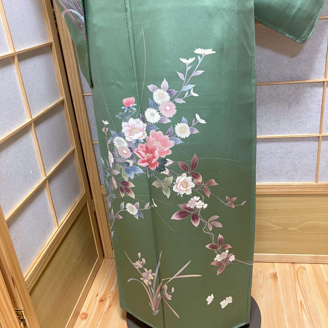 4423# Japanese Kimono Vintage Womens Silk Fabric Robe Kimono only sold Green