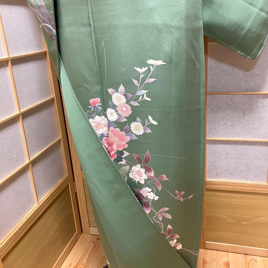 4423# Japanese Kimono Vintage Womens Silk Fabric Robe Kimono only sold Green
