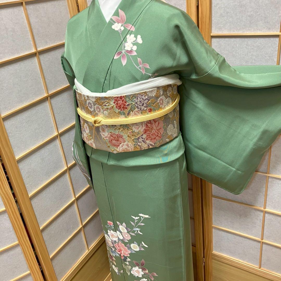 4423# Japanese Kimono Vintage Womens Silk Fabric Robe Kimono only sold Green