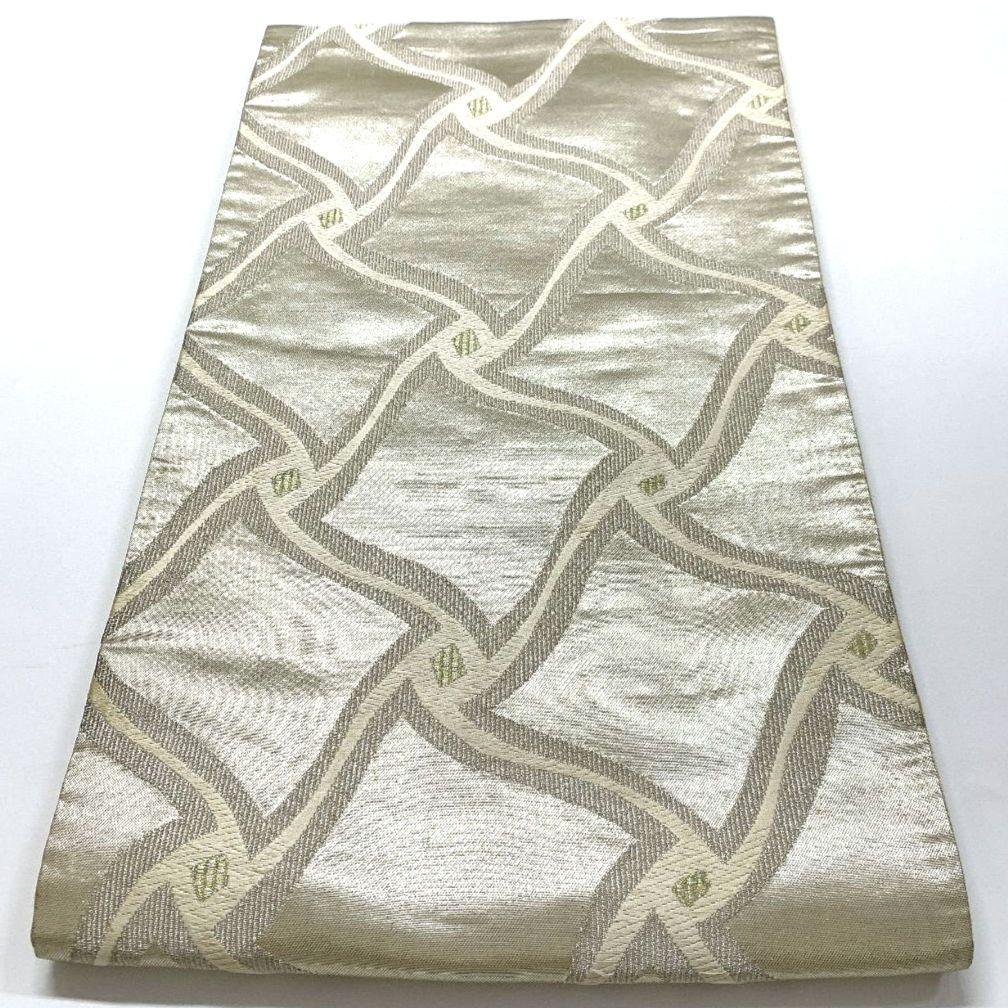 4446# Japanese Vintage Fukuro Obi Belt Kimono Fabric Silk Traditional Silver