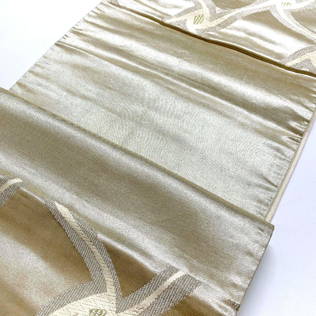 4446# Japanese Vintage Fukuro Obi Belt Kimono Fabric Silk Traditional Silver