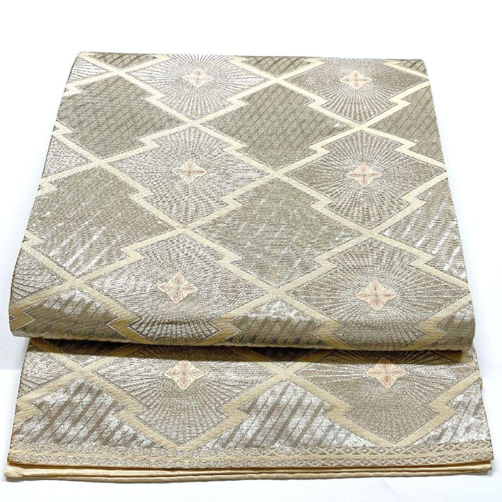 3353# Japanese Vintage Fukuro Obi Belt Kimono Fabric Silk Traditional Silver