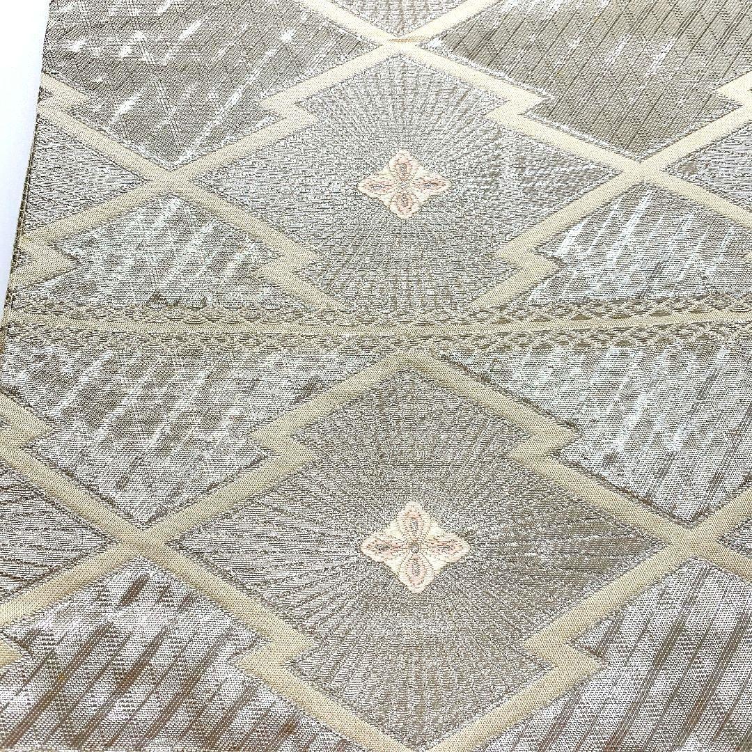 3353# Japanese Vintage Fukuro Obi Belt Kimono Fabric Silk Traditional Silver