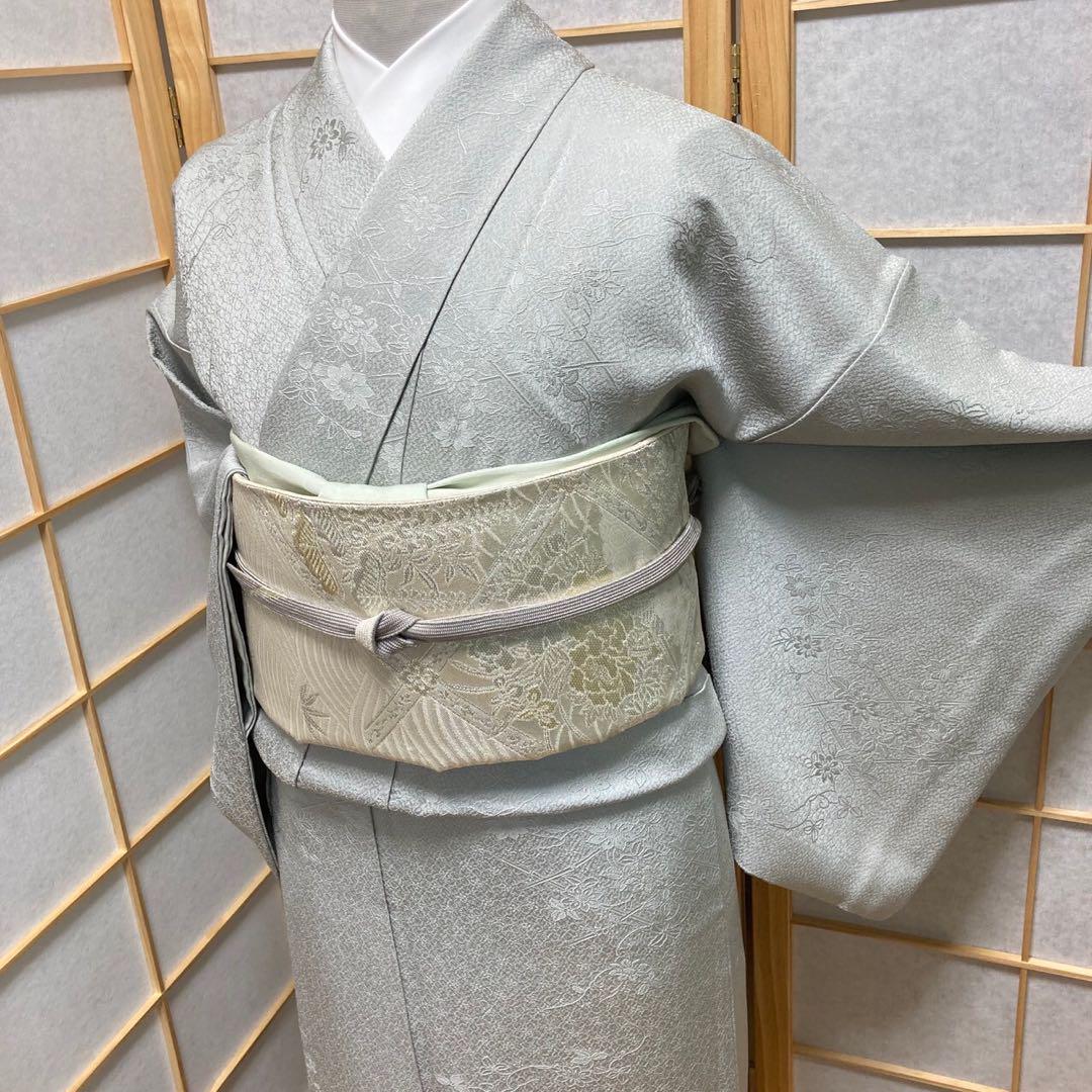 2264# Japanese Kimono Vintage Womens Silk Fabric Robe Kimono only sold Gray