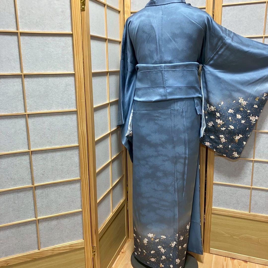 4416# Japanese Kimono Vintage Womens Silk Fabric Robe Kimono only sold Blue