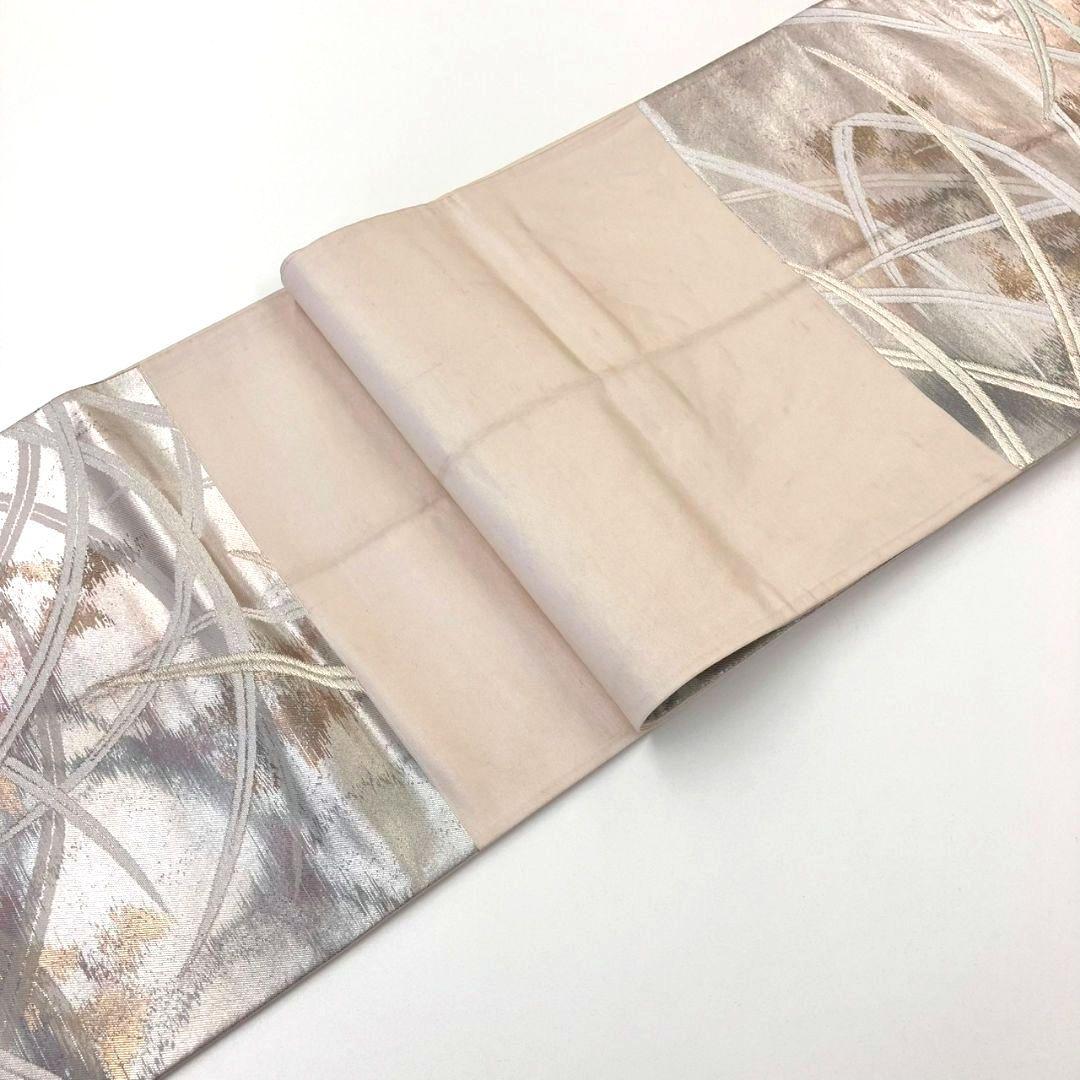 3033# Japanese Vintage Fukuro Obi Belt Kimono Fabric Silk Traditional Silver