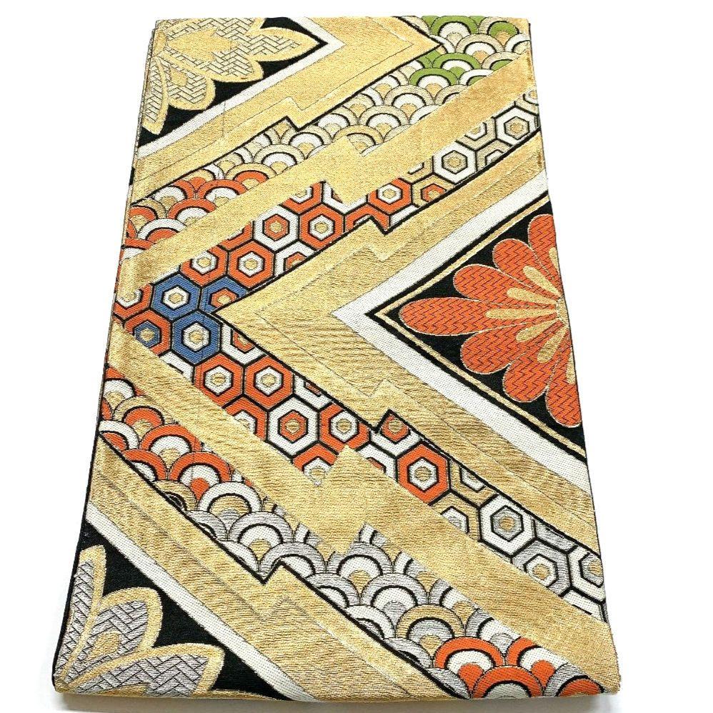 3765# Japanese Vintage Fukuro Obi Belt Kimono Fabric Silk Traditional Black