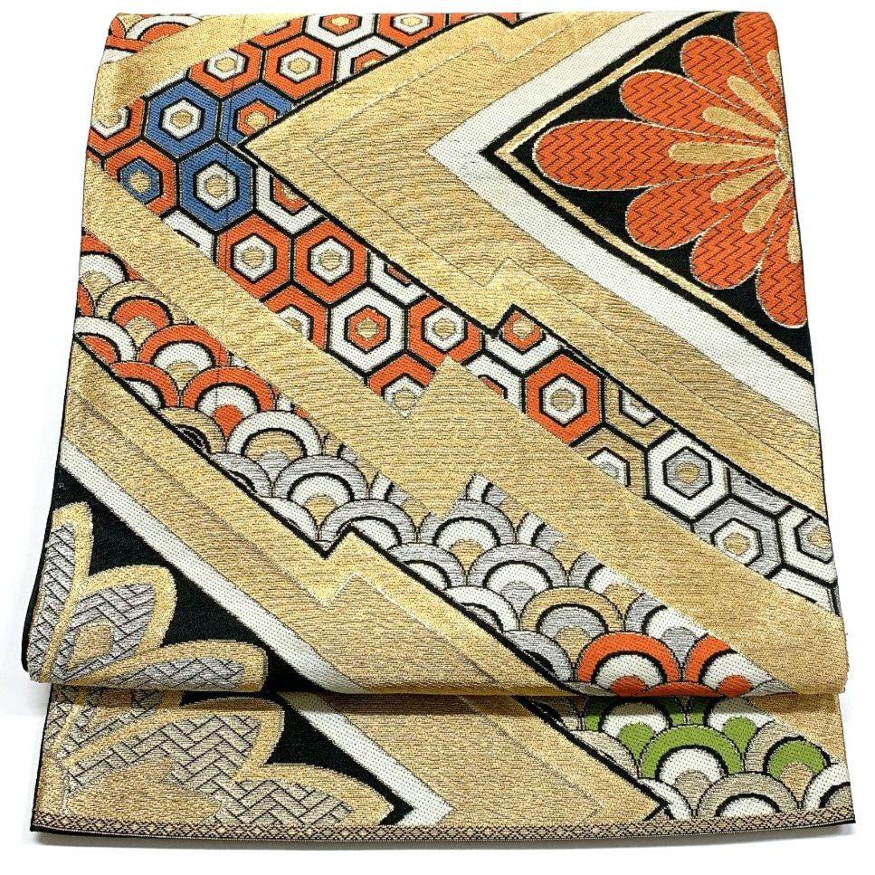 3765# Japanese Vintage Fukuro Obi Belt Kimono Fabric Silk Traditional Black
