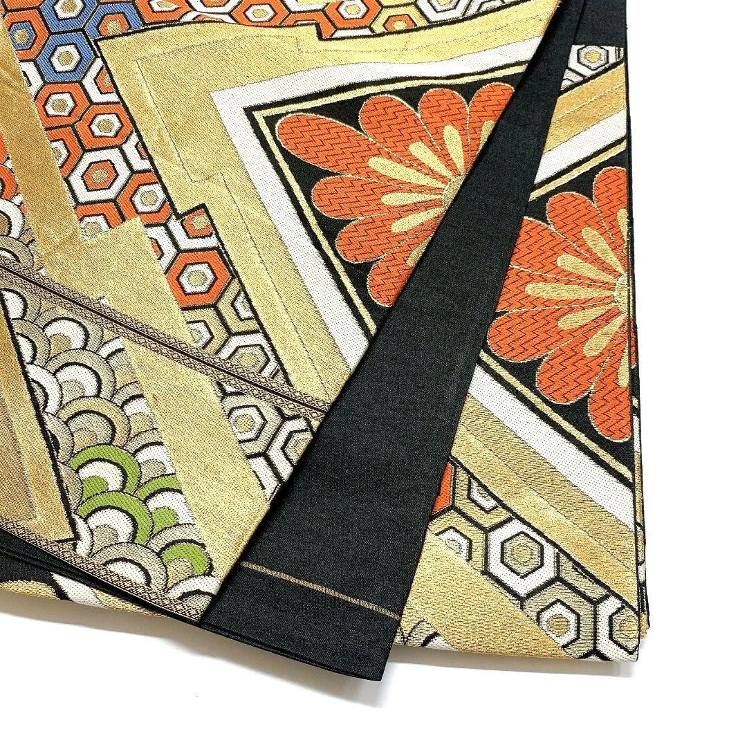 3765# Japanese Vintage Fukuro Obi Belt Kimono Fabric Silk Traditional Black