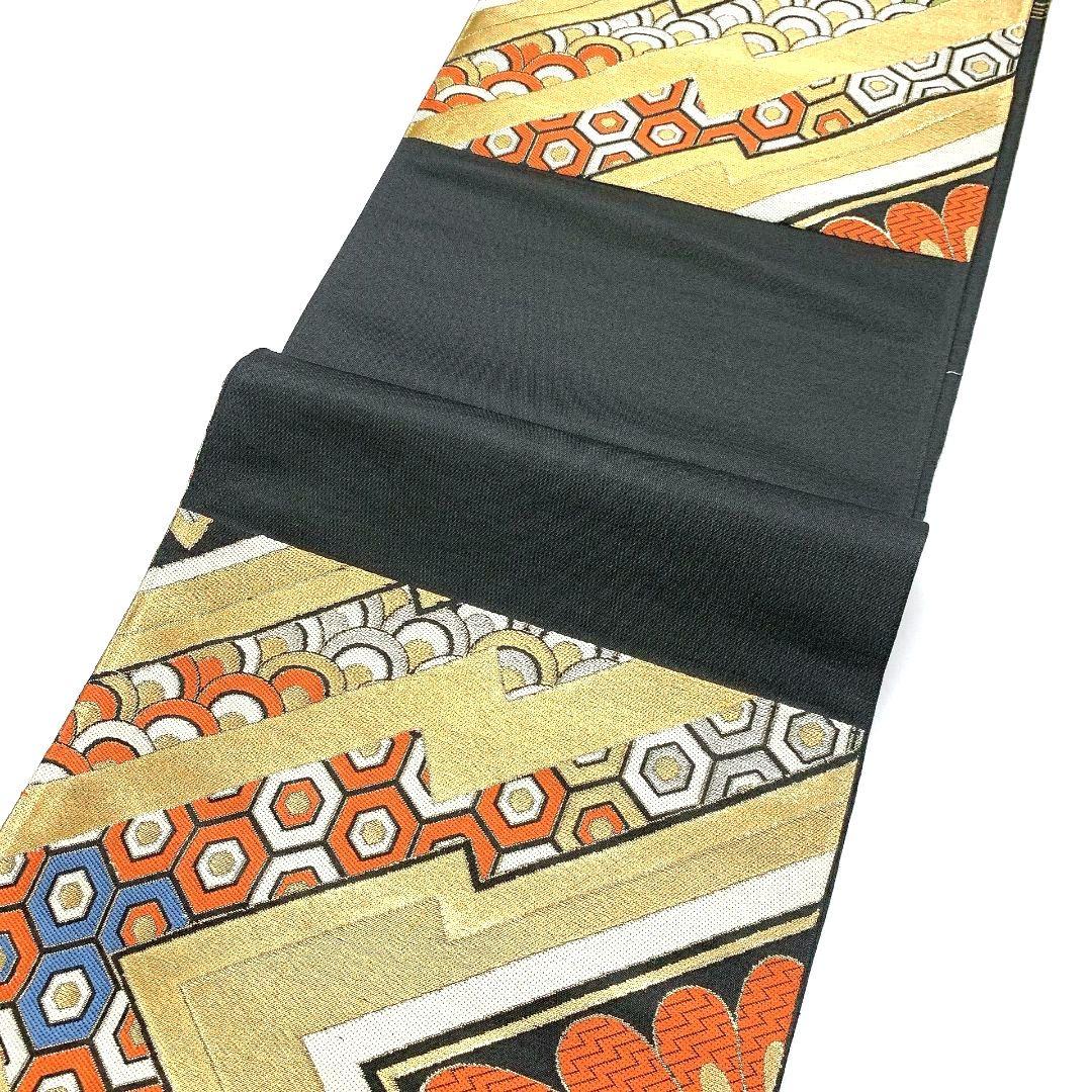 3765# Japanese Vintage Fukuro Obi Belt Kimono Fabric Silk Traditional Black