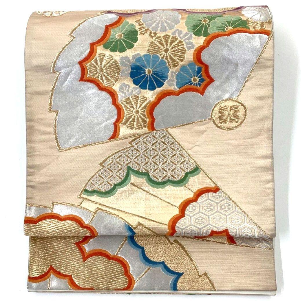 3628# Japanese Vintage Fukuro Obi Belt Kimono Fabric Silk Traditional Gold