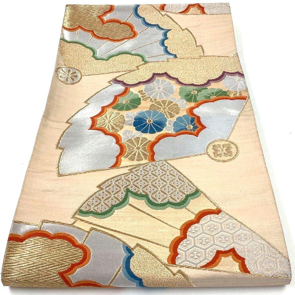 3628# Japanese Vintage Fukuro Obi Belt Kimono Fabric Silk Traditional Gold