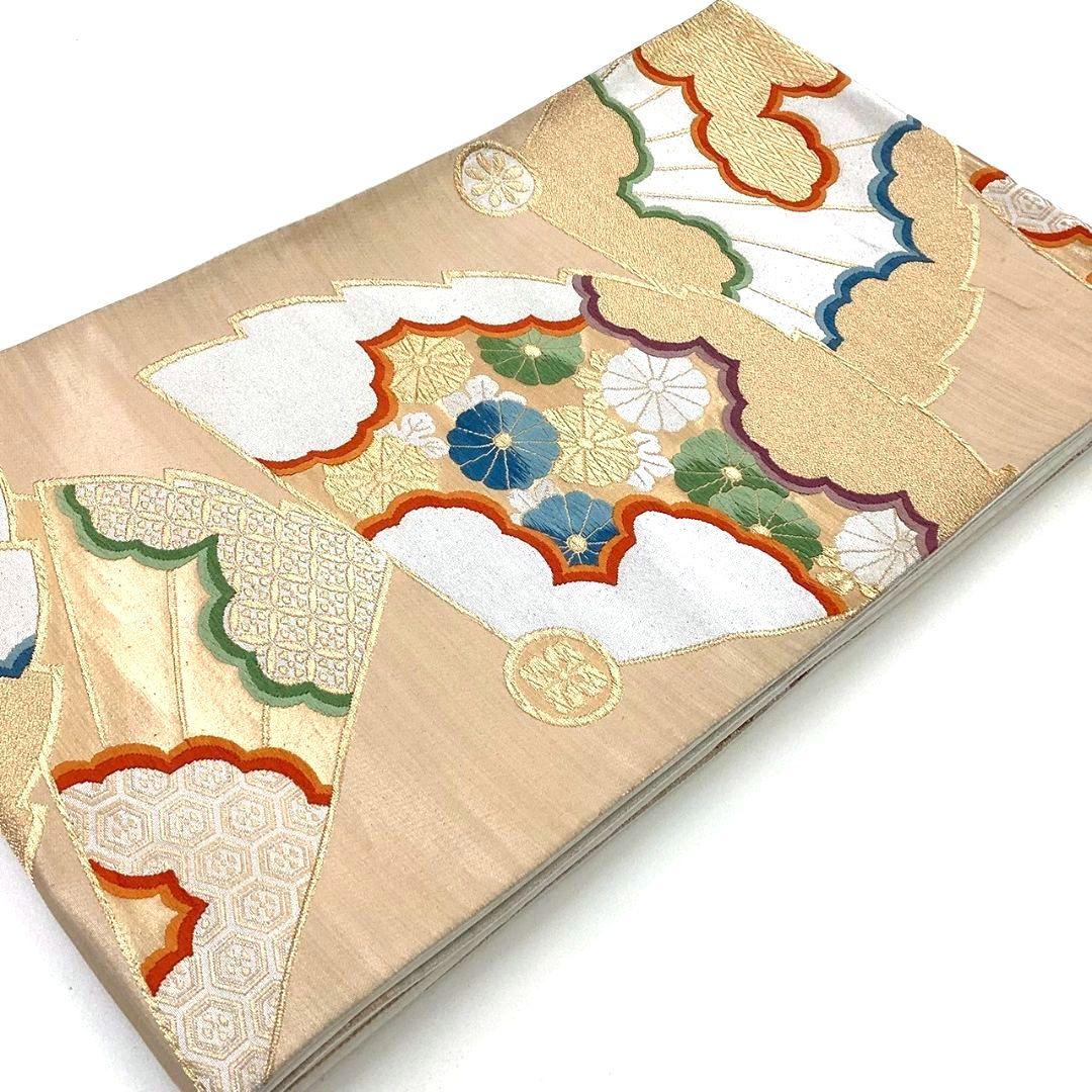 3628# Japanese Vintage Fukuro Obi Belt Kimono Fabric Silk Traditional Gold