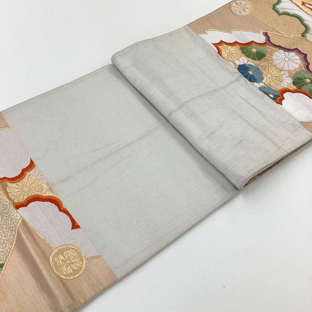 3628# Japanese Vintage Fukuro Obi Belt Kimono Fabric Silk Traditional Gold