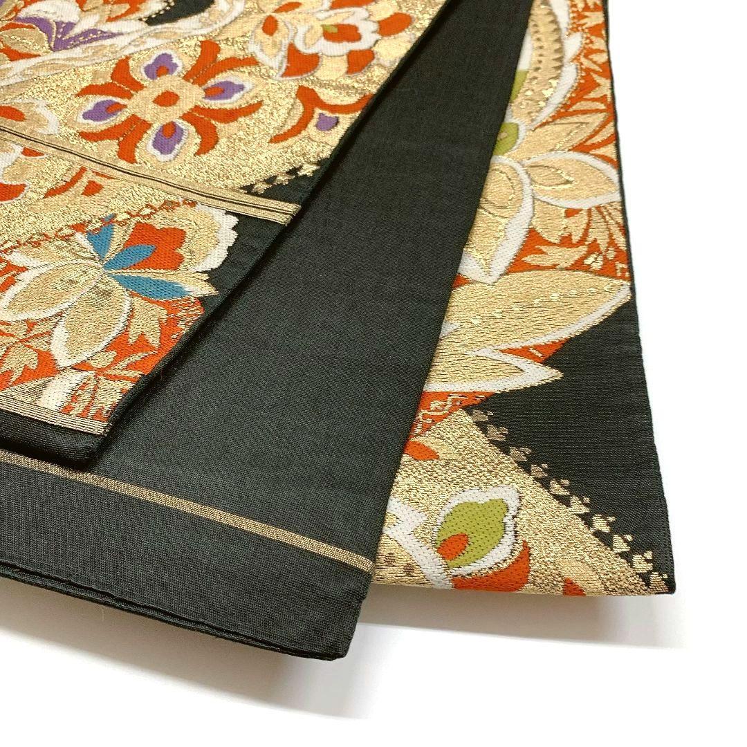 4141# Japanese Vintage Fukuro Obi Belt Kimono Fabric Silk Traditional Black