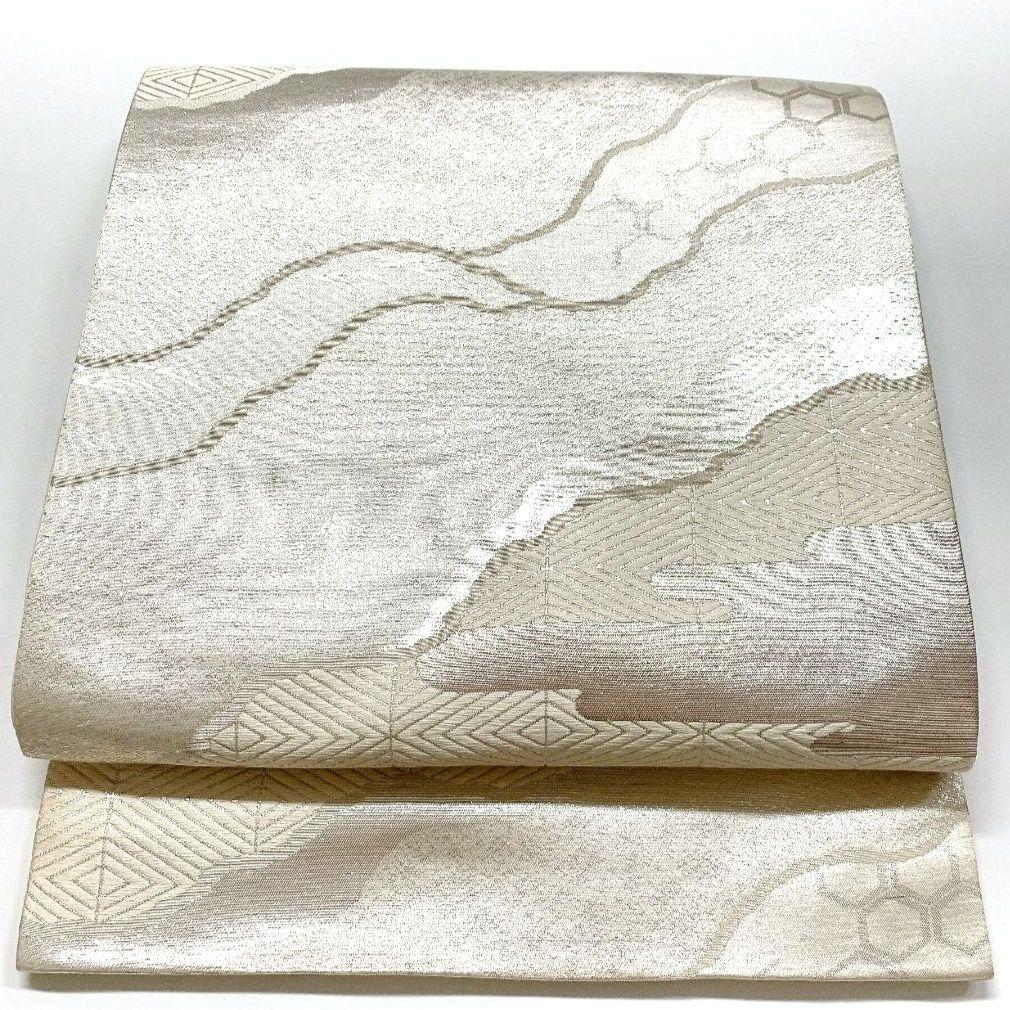 4448# Japanese Vintage Fukuro Obi Belt Kimono Fabric Silk Traditional Silver