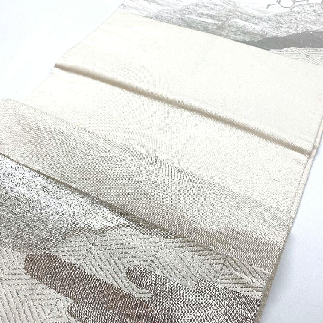 4448# Japanese Vintage Fukuro Obi Belt Kimono Fabric Silk Traditional Silver