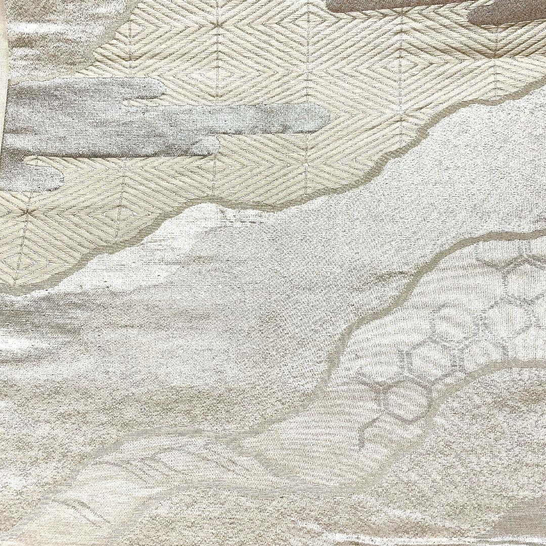 4448# Japanese Vintage Fukuro Obi Belt Kimono Fabric Silk Traditional Silver