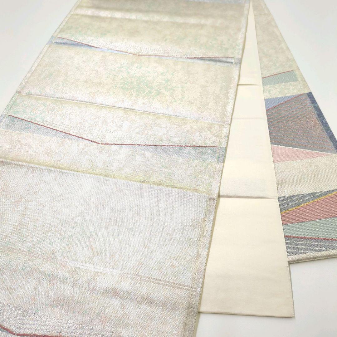 2589# Japanese Vintage Fukuro Obi Belt Kimono Fabric Silk Traditional Silver