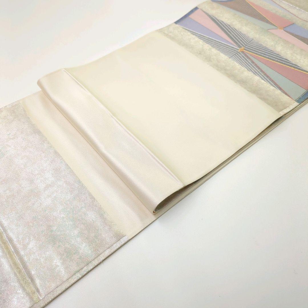2589# Japanese Vintage Fukuro Obi Belt Kimono Fabric Silk Traditional Silver