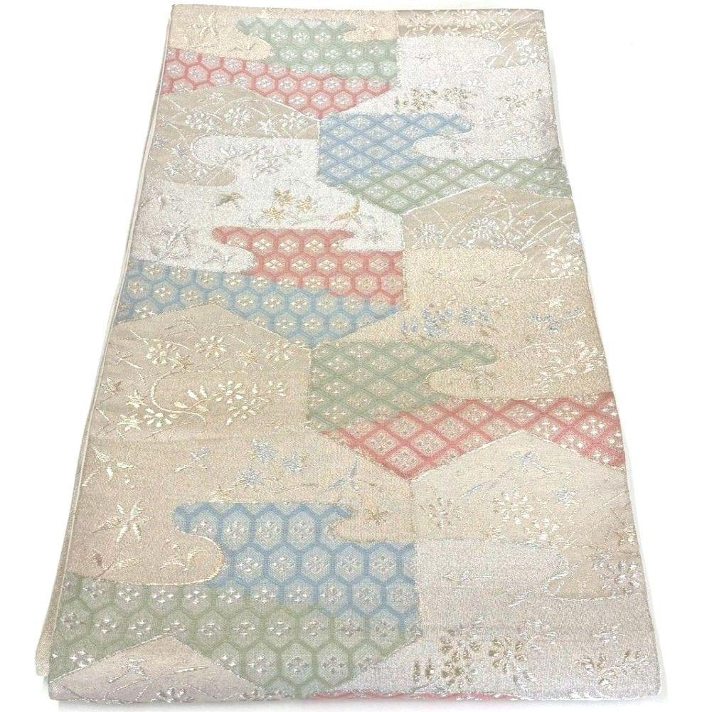 3596# Japanese Vintage Fukuro Obi Belt Kimono Fabric Silk Traditional Gold