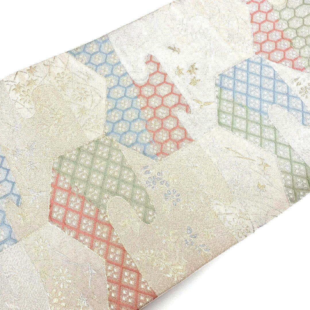 3596# Japanese Vintage Fukuro Obi Belt Kimono Fabric Silk Traditional Gold