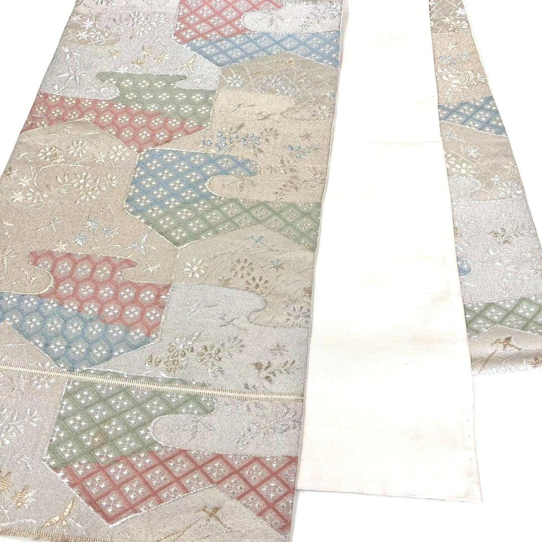 3596# Japanese Vintage Fukuro Obi Belt Kimono Fabric Silk Traditional Gold