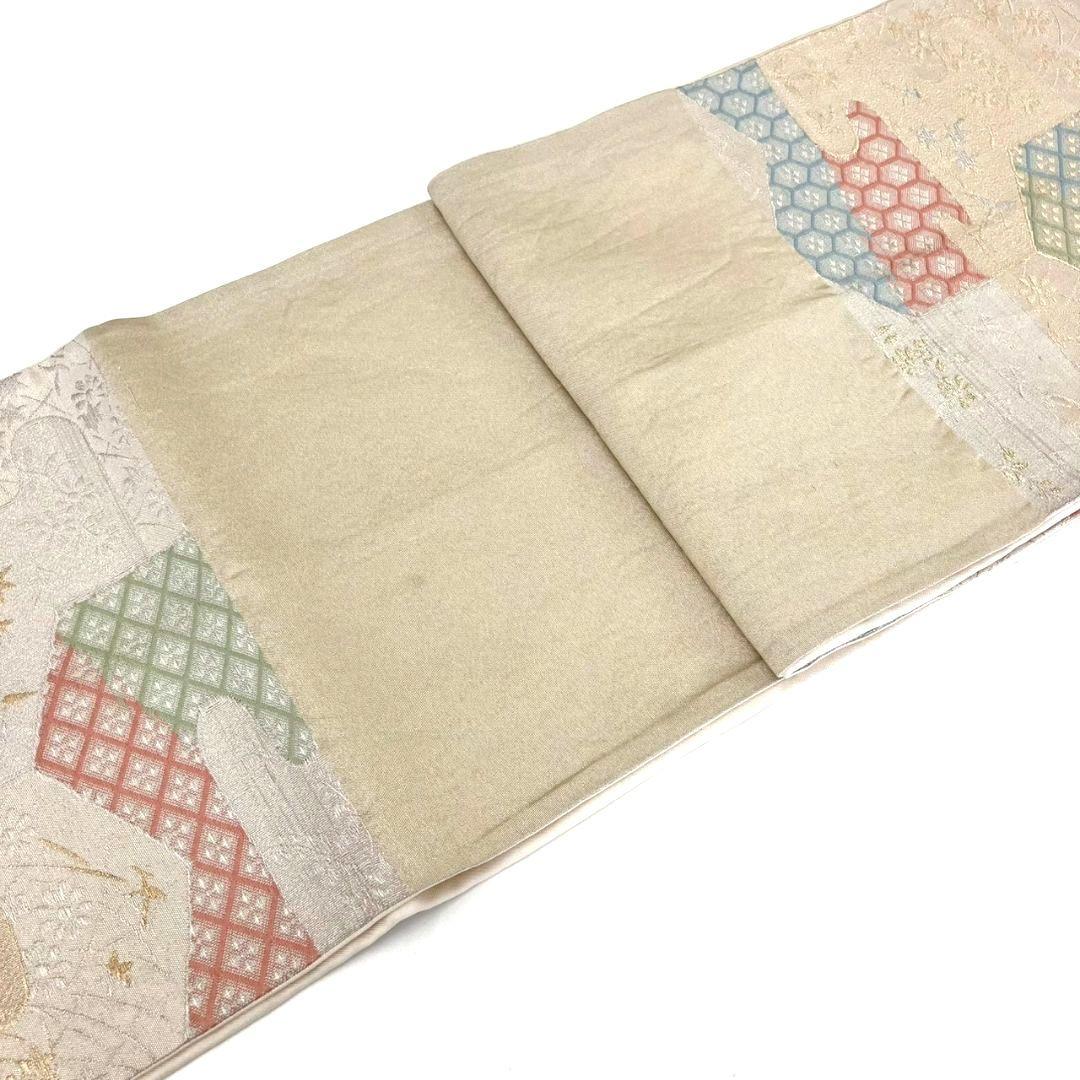 3596# Japanese Vintage Fukuro Obi Belt Kimono Fabric Silk Traditional Gold