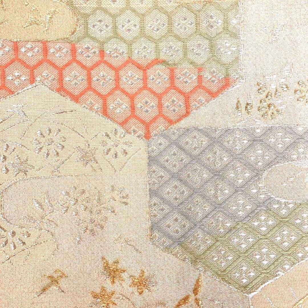 3596# Japanese Vintage Fukuro Obi Belt Kimono Fabric Silk Traditional Gold