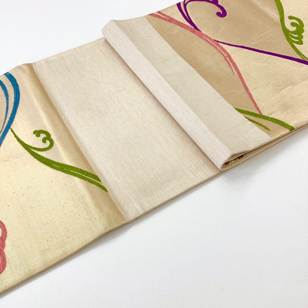 4913# Japanese Vintage Fukuro Obi Belt Kimono Fabric Silk Traditional Embroidery