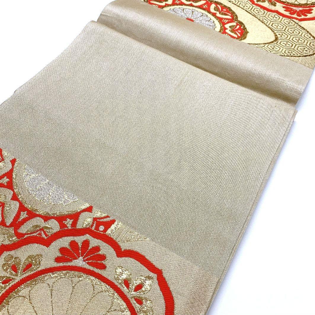 5056# Japanese Vintage Fukuro Obi Belt Kimono Fabric Silk Traditional Gold