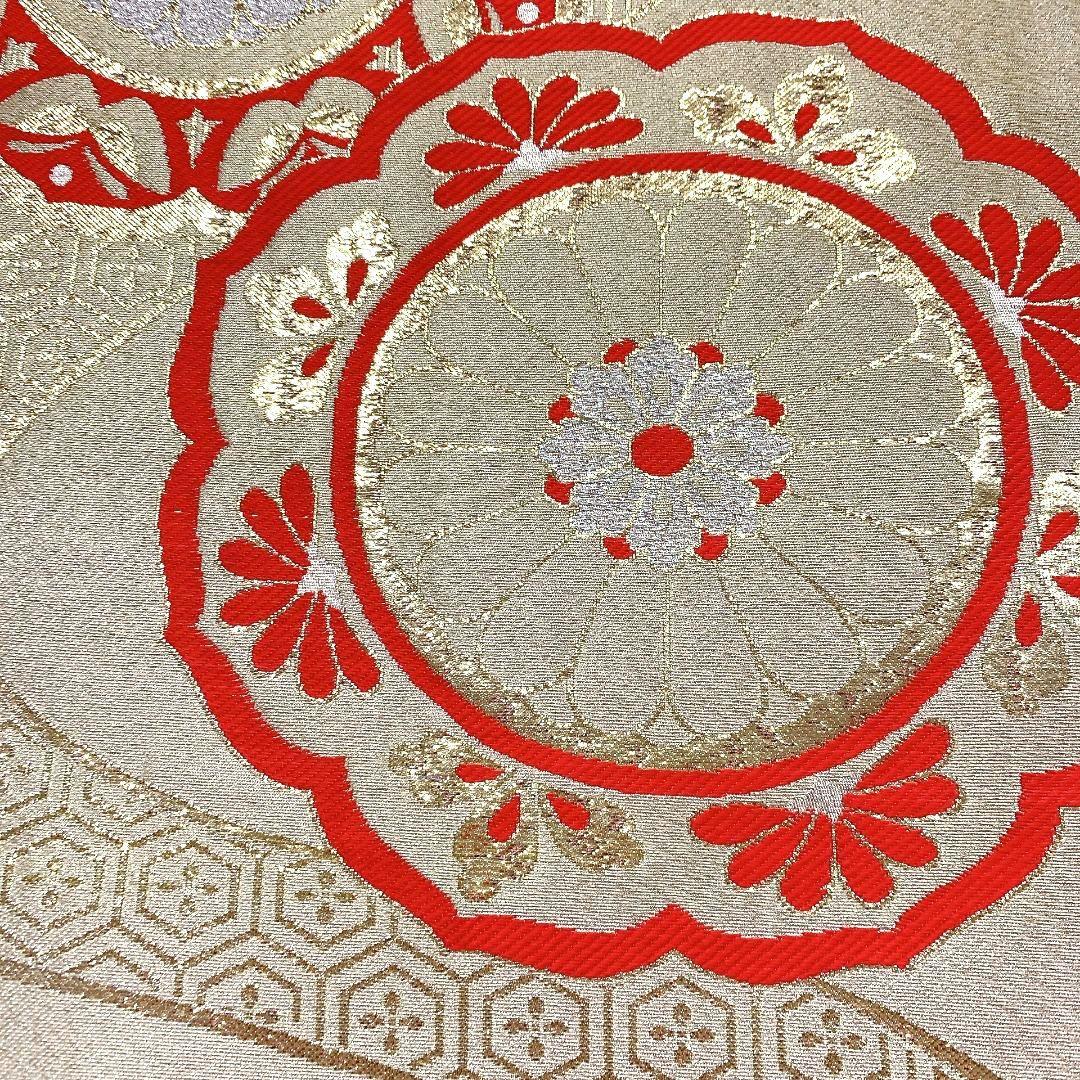 5056# Japanese Vintage Fukuro Obi Belt Kimono Fabric Silk Traditional Gold