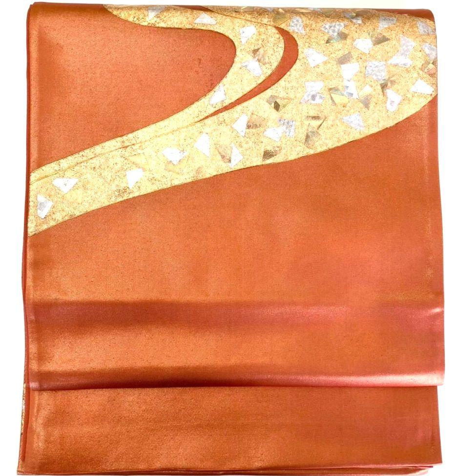 3103# Japanese Vintage Fukuro Obi Belt Kimono Fabric Silk Traditional Orange