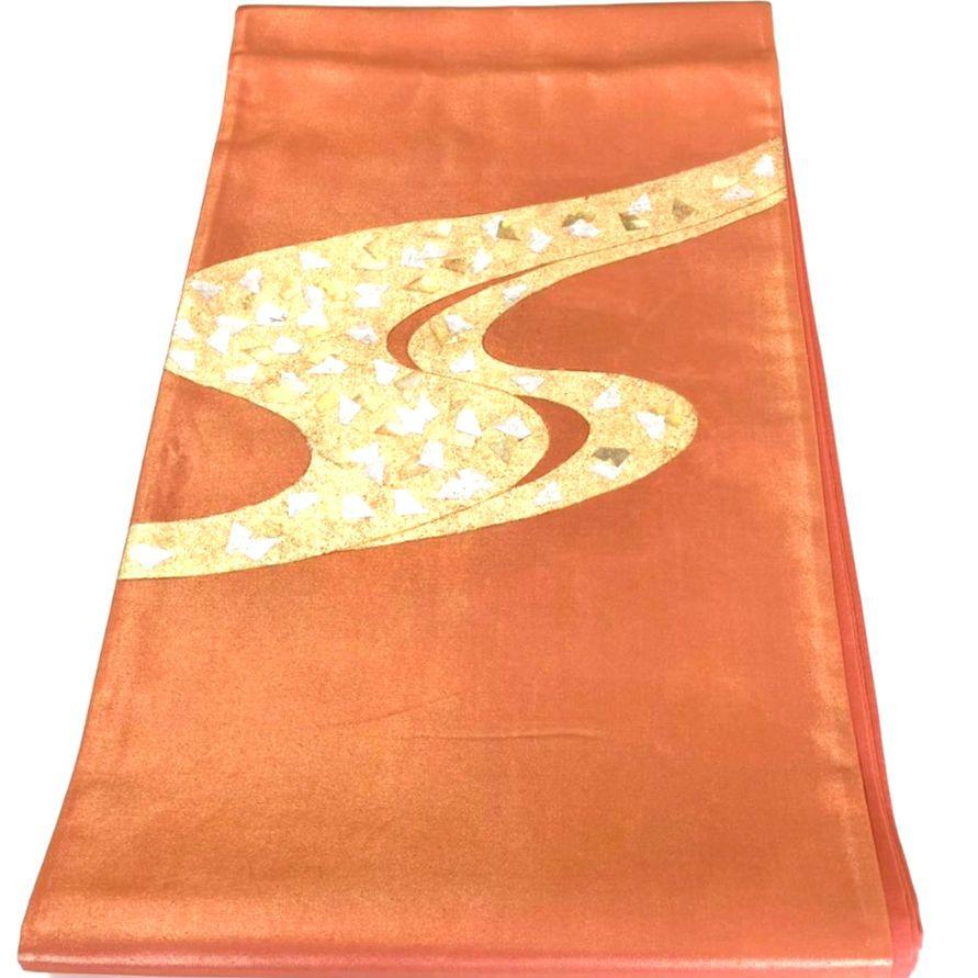 3103# Japanese Vintage Fukuro Obi Belt Kimono Fabric Silk Traditional Orange