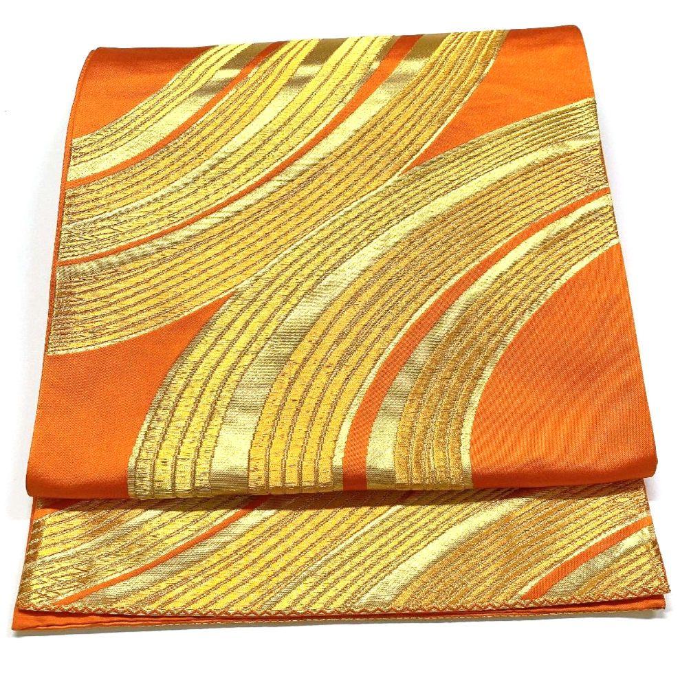3744# Japanese Vintage Fukuro Obi Belt Kimono Fabric Silk Traditional Orange