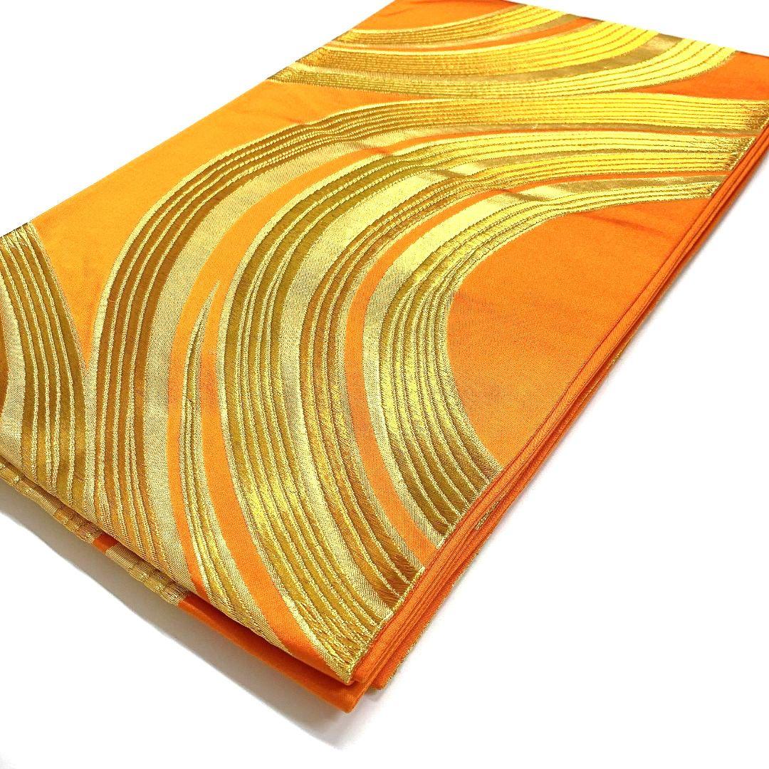 3744# Japanese Vintage Fukuro Obi Belt Kimono Fabric Silk Traditional Orange