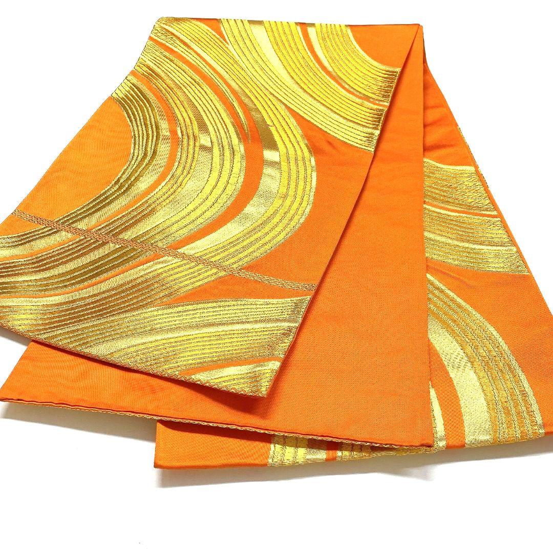 3744# Japanese Vintage Fukuro Obi Belt Kimono Fabric Silk Traditional Orange