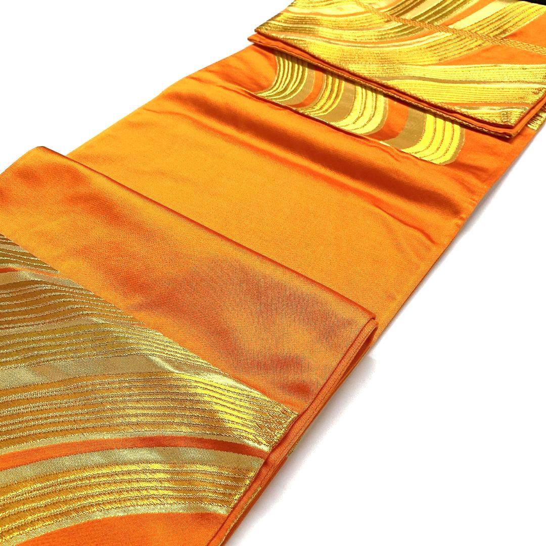 3744# Japanese Vintage Fukuro Obi Belt Kimono Fabric Silk Traditional Orange